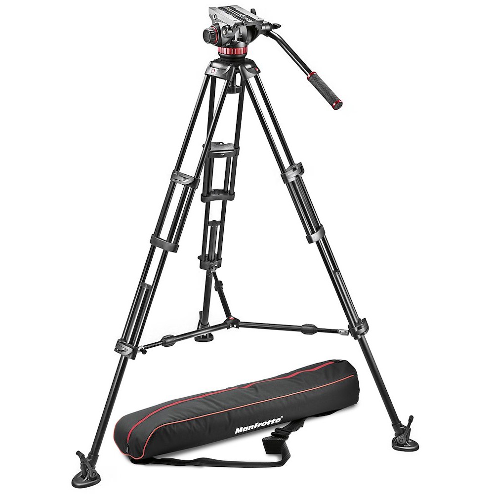 Manfrotto Alu Doppelrohr Videostativ mit Fluid-Video-Neiger