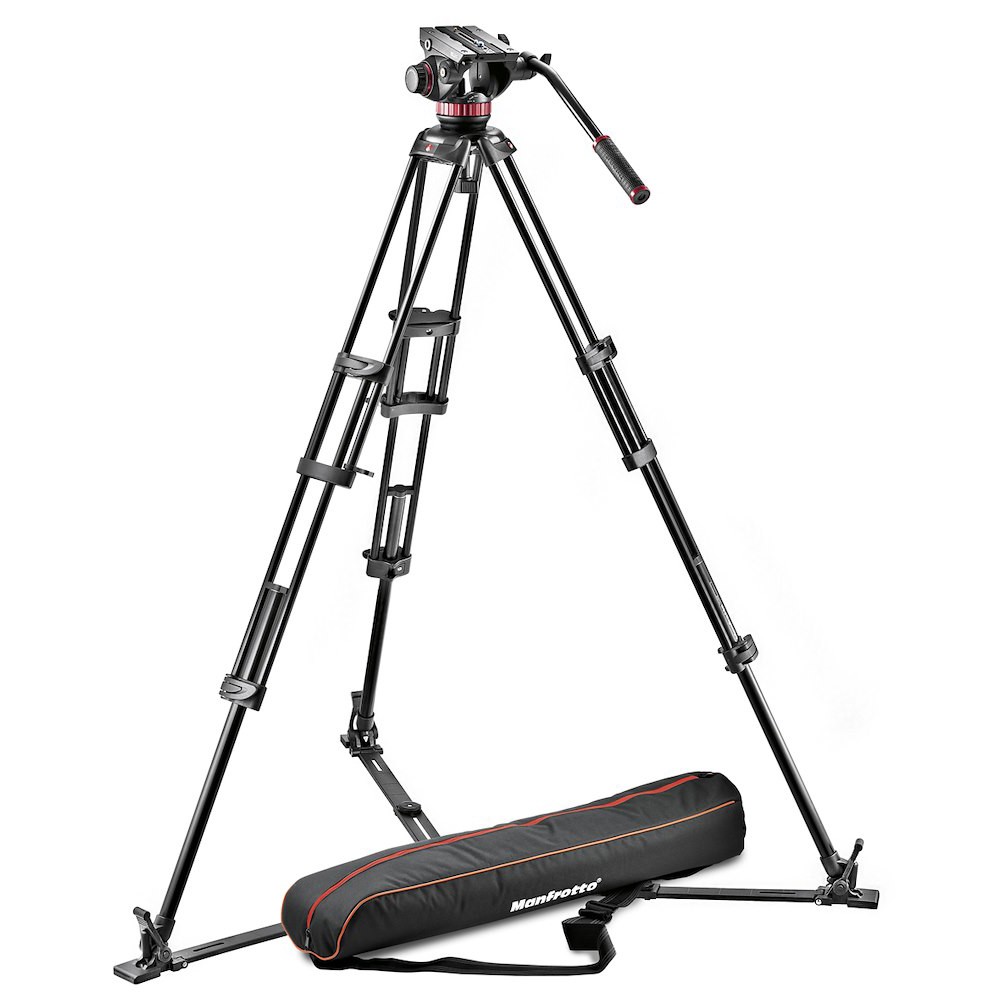 Manfrotto Doppelrohr Alu Videostativ mit 502 Fluid-Video-Neiger