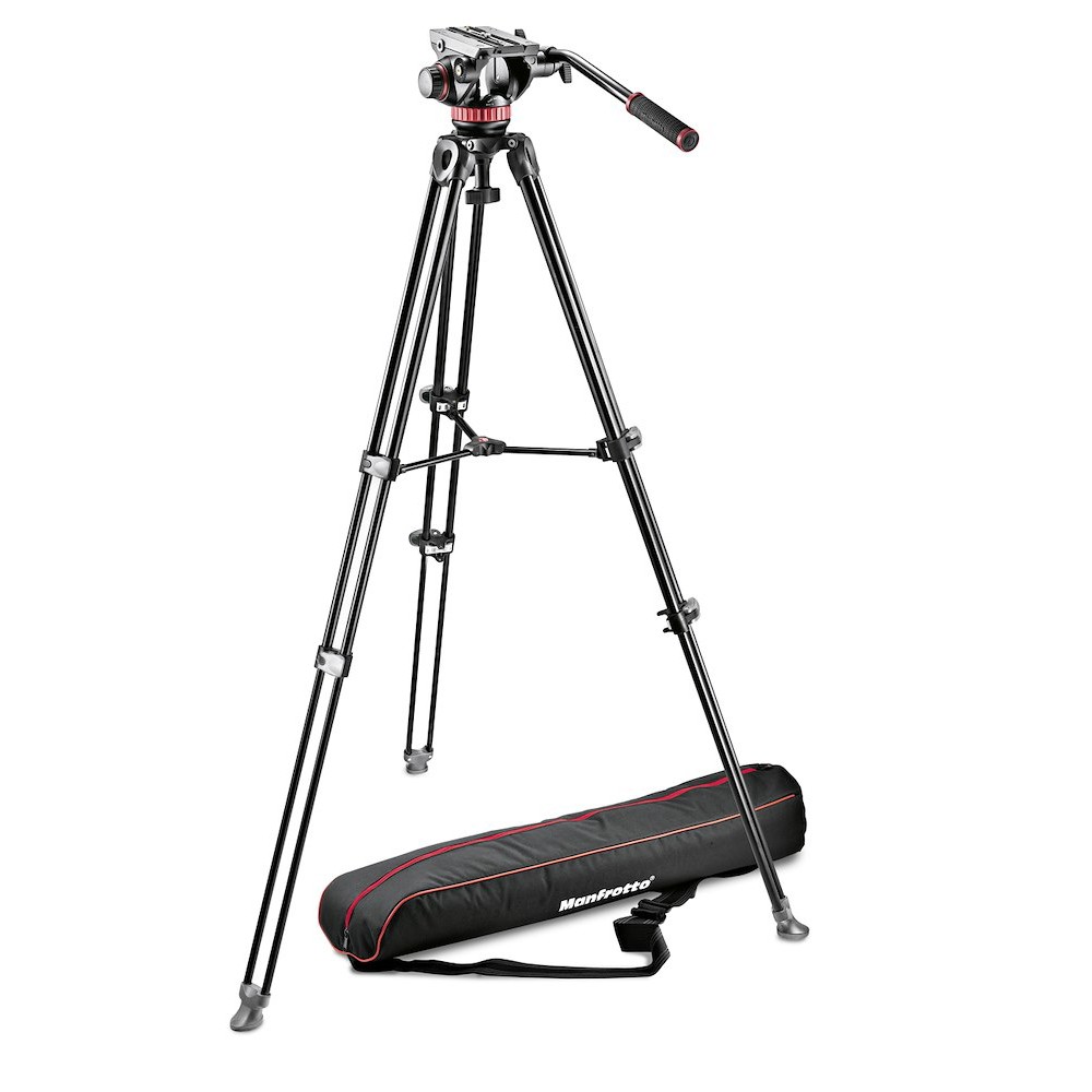 Manfrotto Alu Doppelrohr-Videostativ mit 502 Fluid-Video-Neiger