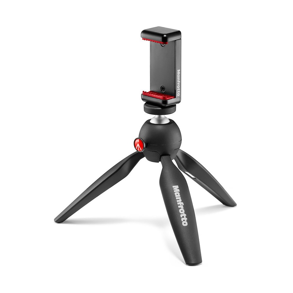 Manfrotto Pixi Mini-Stativ, Smartphone-Klemme, schwarz (Made in Italy)